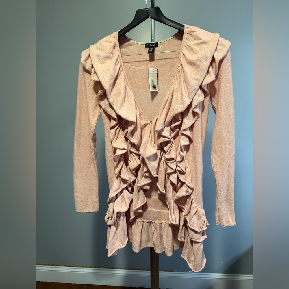 Ruffled Open Front Cardigan - Blush Pink